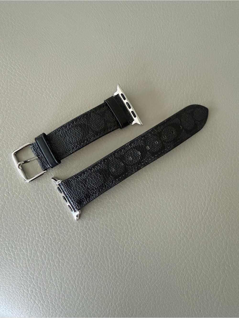 Coach- NEW Black Patterned Leather Apple Watch Band - Picture 5 of 5